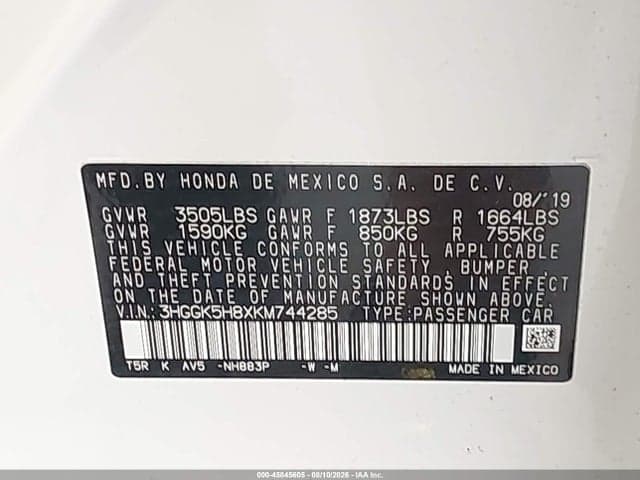 2019 HONDA FIT EX 9