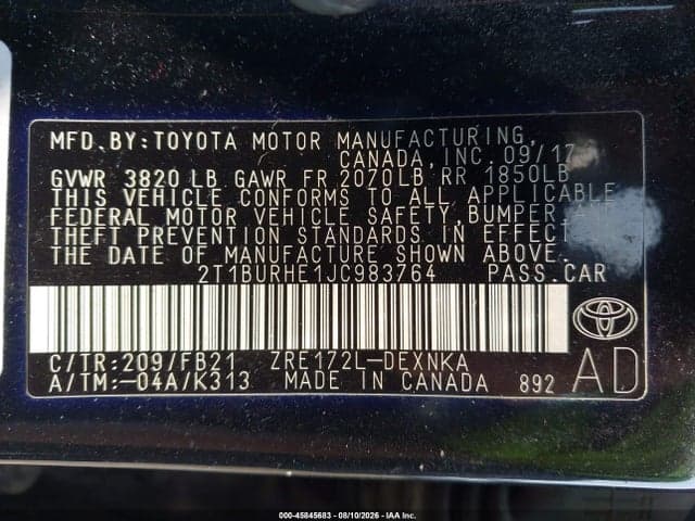 2018 TOYOTA COROLLA LE 9