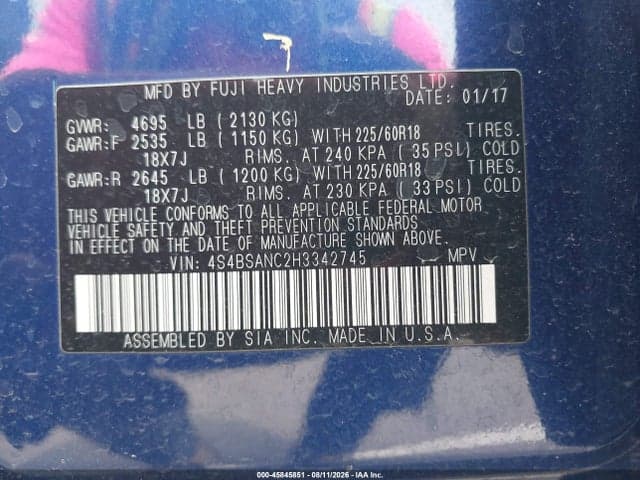 2017 SUBARU OUTBACK 2.5I LIMITED 9