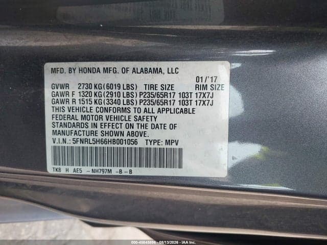 2017 HONDA ODYSSEY EX-L 9