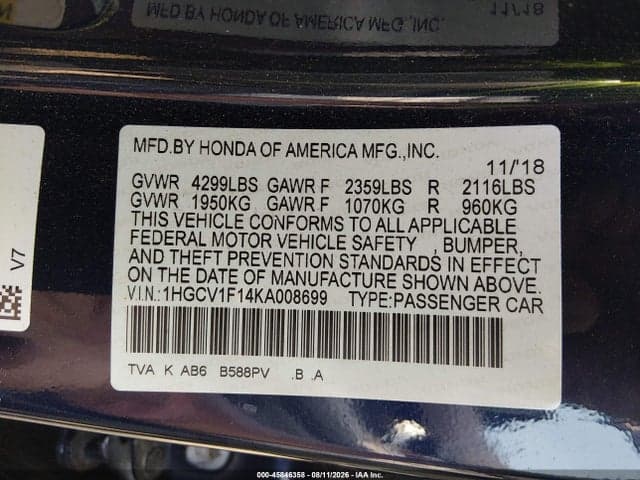2019 HONDA ACCORD LX 9