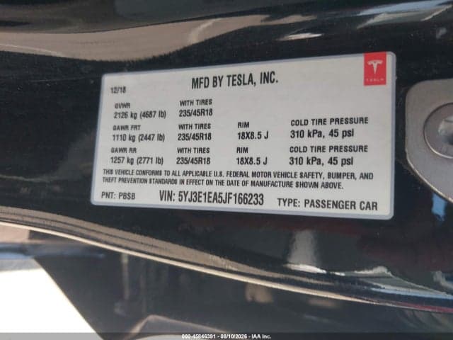 2018 TESLA MODEL 3 LONG RANGE/MID RANGE 9
