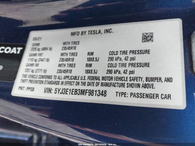2021 TESLA MODEL 3 LONG RANGE 9