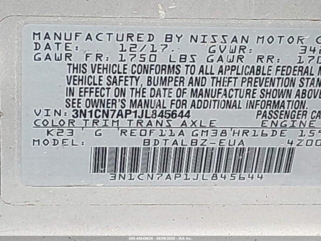 2018 NISSAN VERSA 1.6 SV 9