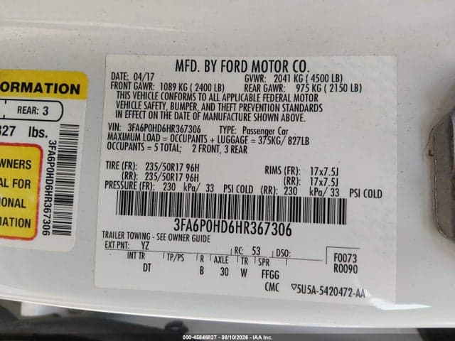 2017 FORD FUSION SE 9