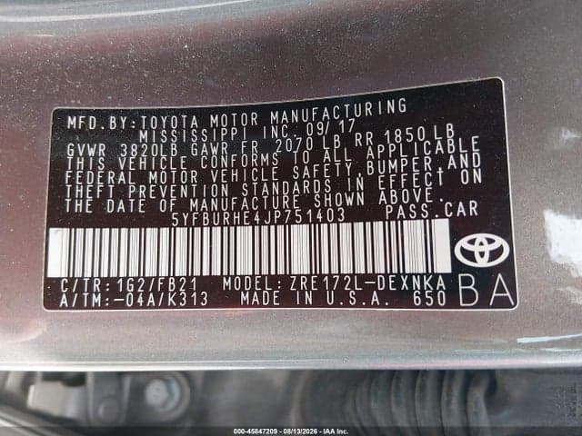 2018 TOYOTA COROLLA LE 9