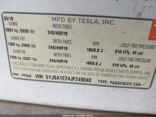 2018 TESLA MODEL S 100D/75D/P100D 8