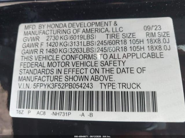 2023 HONDA RIDGELINE RTL 9
