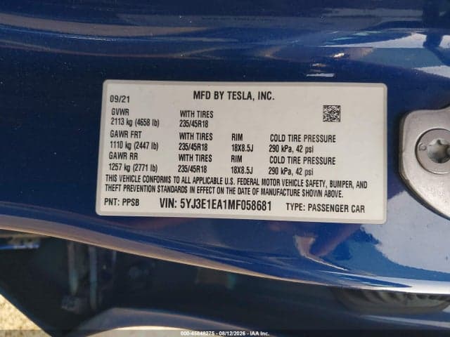 2021 TESLA MODEL 3 STANDARD RANGE PLUS REAR-WHEEL DRIVE 9