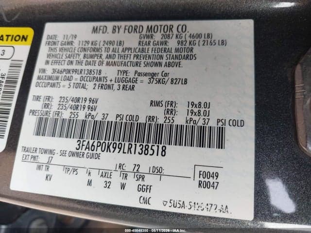 2020 FORD FUSION TITANIUM 9