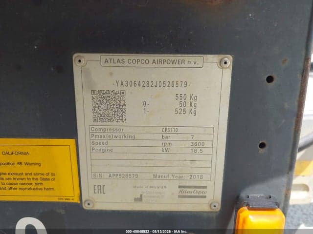 2019 ATLAS COPCO COMPRESSOR 9