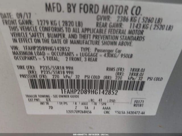 2017 FORD TAURUS SE 9