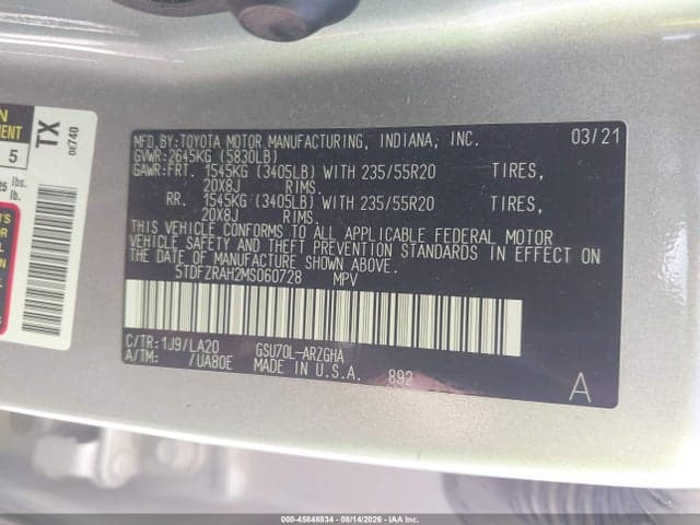 2021 TOYOTA HIGHLANDER PLATINUM 9