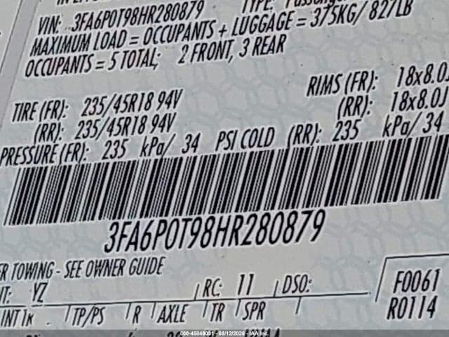2017 FORD FUSION SE 9