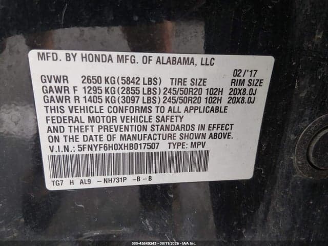 2017 HONDA PILOT ELITE 9