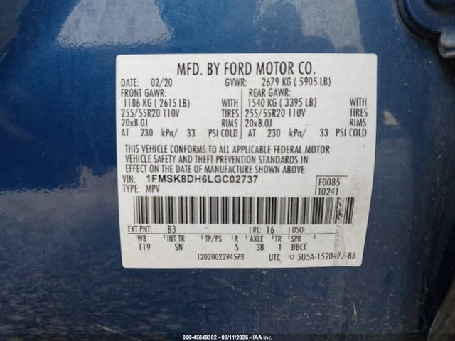 2020 FORD EXPLORER XLT 9