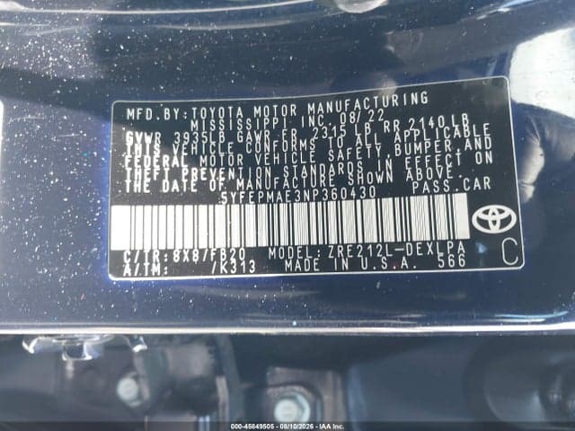 2022 TOYOTA COROLLA LE 9
