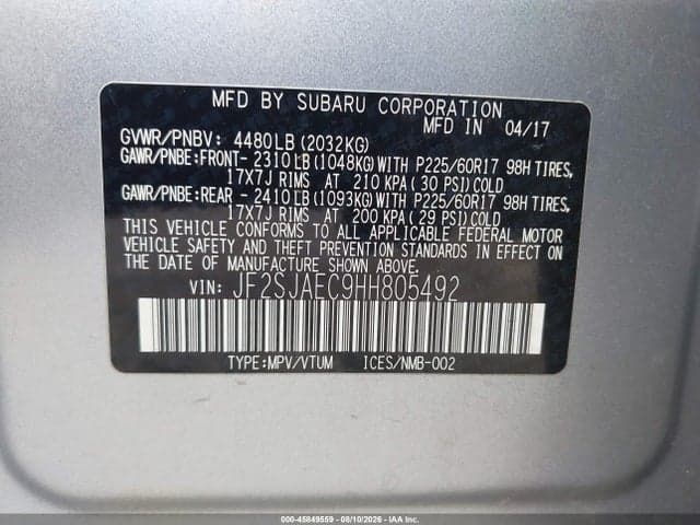 2017 SUBARU FORESTER 2.5I PREMIUM 9