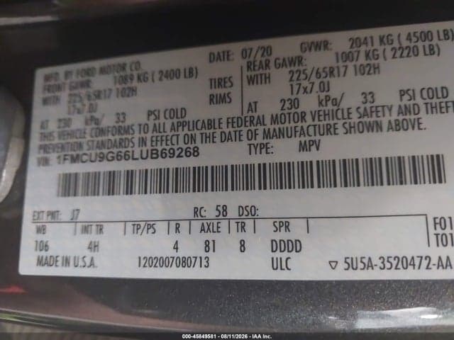2020 FORD ESCAPE SE 9