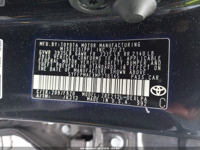 2021 TOYOTA COROLLA LE 9