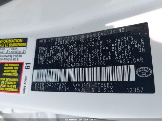2026 TOYOTA CAMRY LE 9