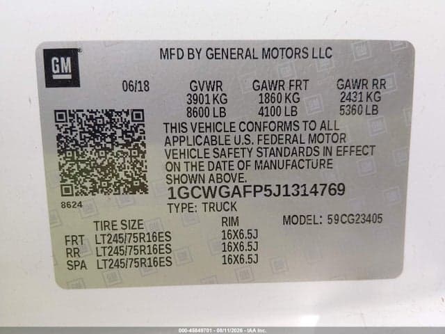 2018 CHEVROLET EXPRESS 2500 WORK VAN 9