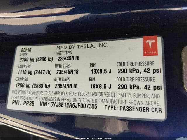 2018 TESLA MODEL 3 LONG RANGE/MID RANGE 9
