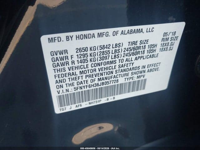 2018 HONDA PILOT EX 9