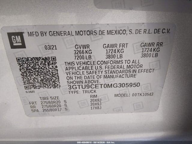 2021 GMC SIERRA 1500 4WD SHORT BOX ELEVATION 9
