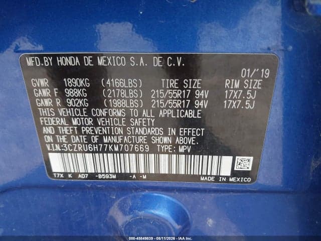 2019 HONDA HR-V EX-L 9