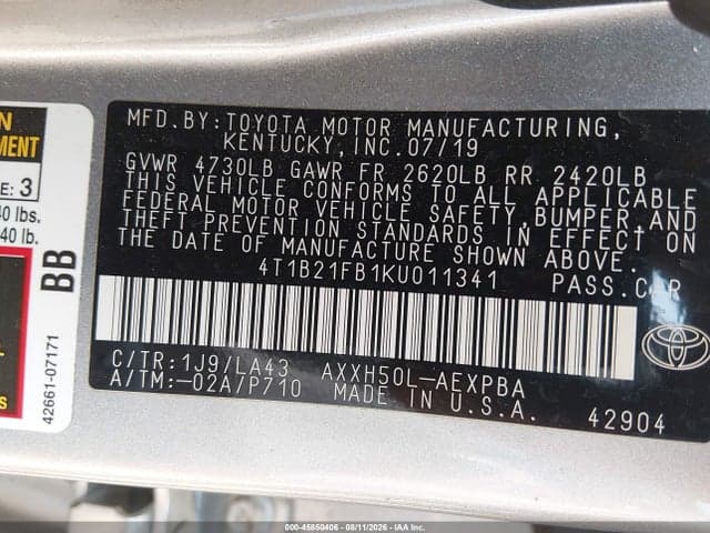 2019 TOYOTA AVALON HYBRID LIMITED 9