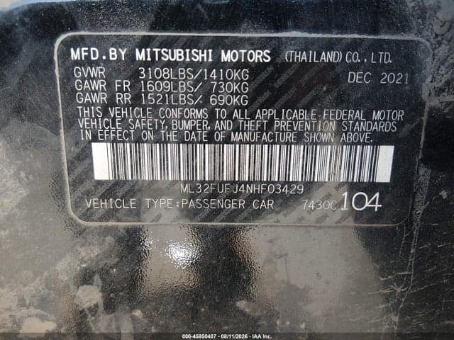 2022 MITSUBISHI MIRAGE G4 ES 9