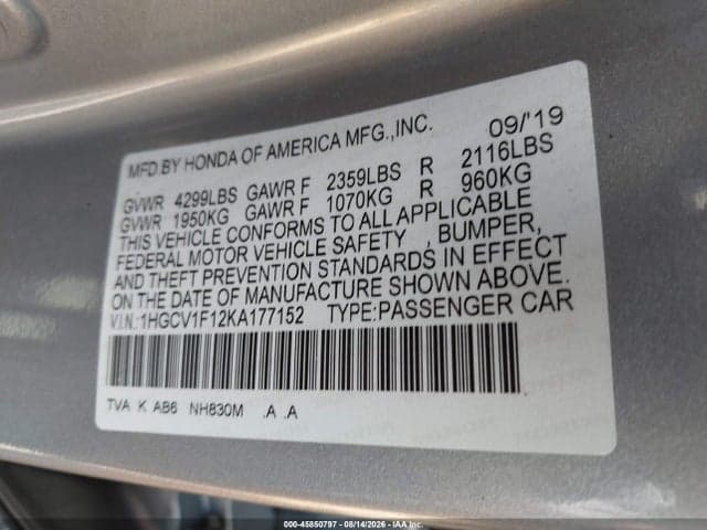 2019 HONDA ACCORD LX 9