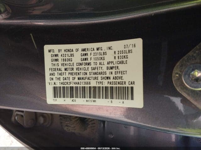 2017 HONDA ACCORD EX 9