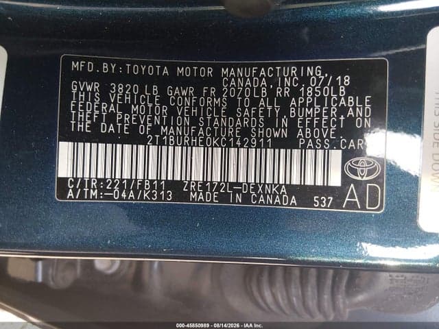 2019 TOYOTA COROLLA LE 9