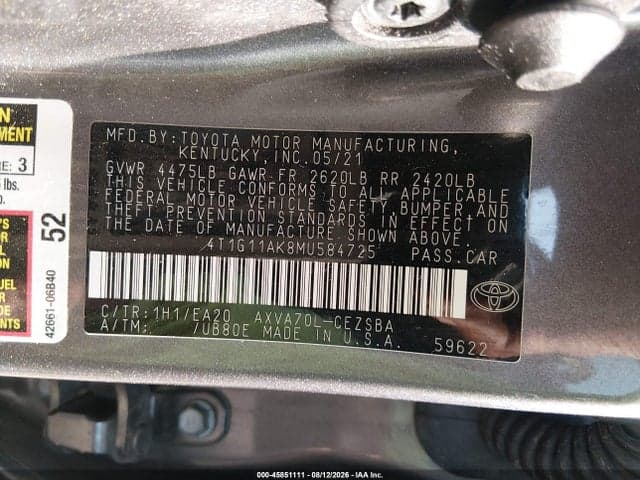 2021 TOYOTA CAMRY SE 9