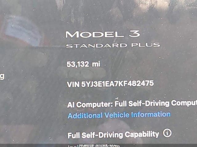 2019 TESLA MODEL 3 LONG RANGE/MID RANGE/STANDARD RANGE/STANDARD RANGE PLUS 15