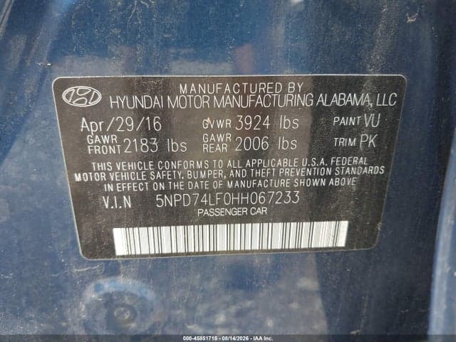 2017 HYUNDAI ELANTRA SE 9
