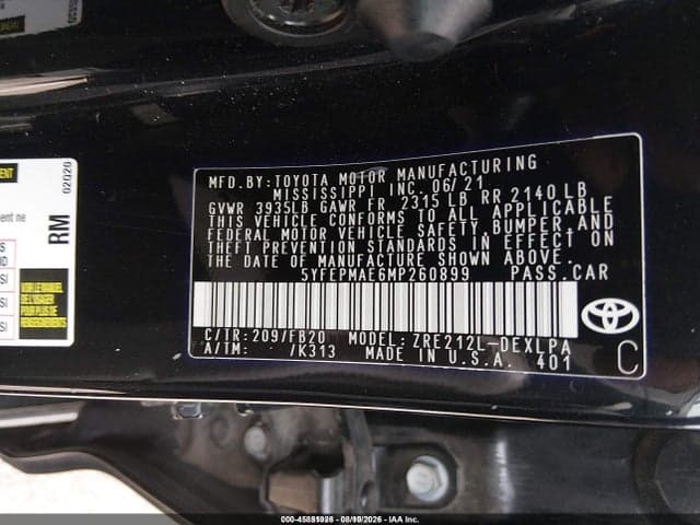 2021 TOYOTA COROLLA LE 8
