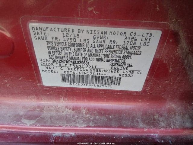 2019 NISSAN VERSA 1.6 S+ 9