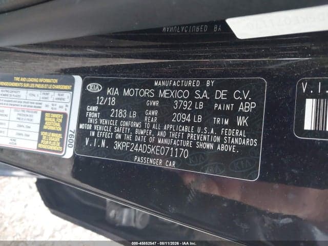 2019 KIA FORTE FE 9