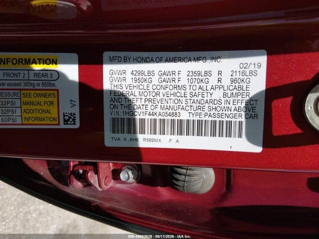 2019 HONDA ACCORD EX 9