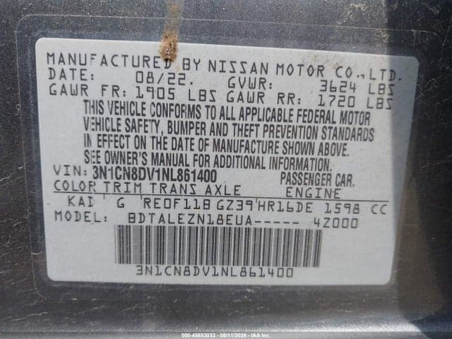 2022 NISSAN VERSA 1.6 S XTRONIC CVT 9