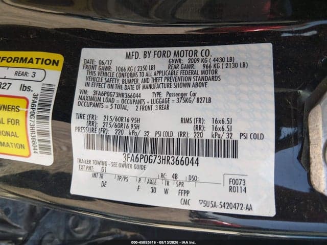 2017 FORD FUSION S 9
