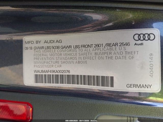 2019 AUDI S4 3.0T PREMIUM 9
