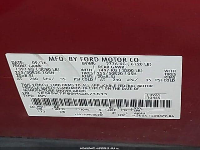 2017 FORD EXPLORER LIMITED 9