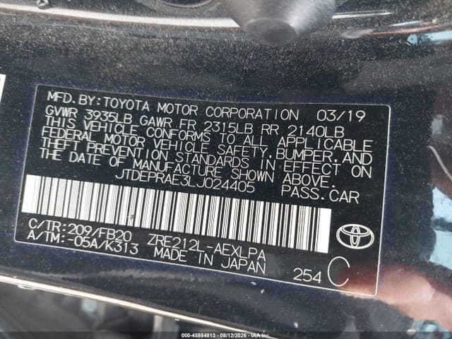 2020 TOYOTA COROLLA LE 9