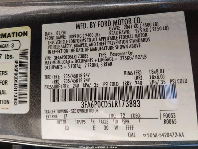2020 FORD FUSION SEL 9