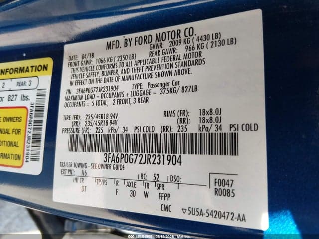 2018 FORD FUSION S 9