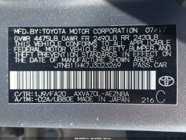 2018 TOYOTA CAMRY LE 9